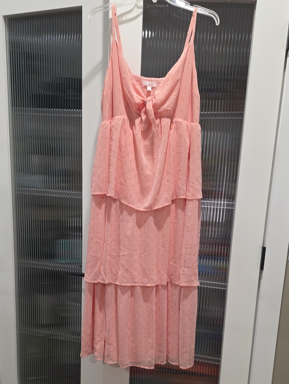 Peachy Pink Tiered Spaghetti Strap Maxi Dress